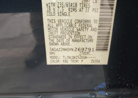 2015 Nissan Murano Sv z USA, uszkodzony, nr VIN 5N1AZ2MH0FN269791